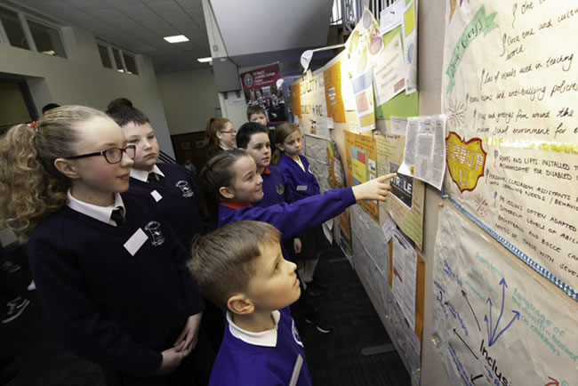 Pupils from St Joseph's Crumlin and Crumlin Integrated Primary School that attended the Professional Learning in a Changing Society (PLiCS) event