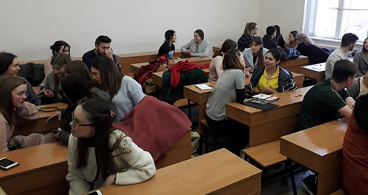 The students attending specialist workshops during their visit to the Ukraine