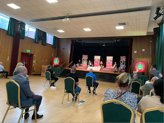 Socially distanced audience and panel in attendance during the Féile discussion on Legacy