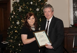 GTCNI Star Award to high-achieving BEd Post-primary graduate - winner Clare Kearney presented by Gerry Quinn