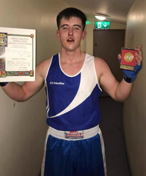 Frank after his winning bout at the Irish Athletic Third-Level Boxing Championships