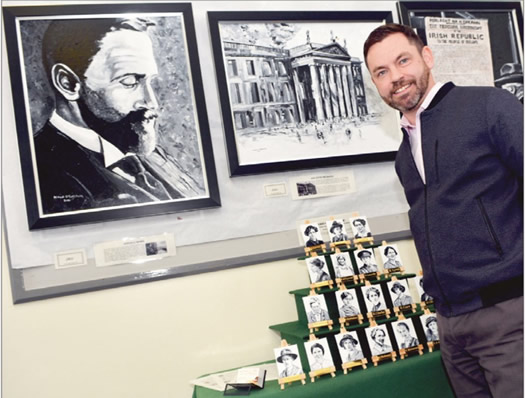 Local artist Micheál Gallagher with Easter Rising artwork