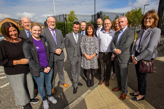 Pictured from left to right: Angie Mervyn (WBPB and member of St Mary's Board of Governors), Gerry McDonald (FSCN),Eve Lavery (Students' Union President), Peter Finn (College Principal), Harry Moore (DfC),Fintan Murphy (CSTS), Roisin Smylie (DfC), Ciarn Kearney (Gaelfast), Gary Murphy (Estates Manager),Deirdre Cree (Student Services Coordinator), Brian McFall (Director of Finance and Administration) and Anne Pendleton (FSCN)