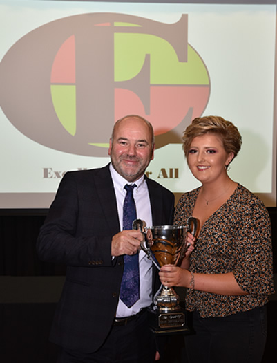 Jimmy Jackson-Ware (Principal) with the winner of the Spirt of Erne Integrated College Cup, Abbie Barrett.